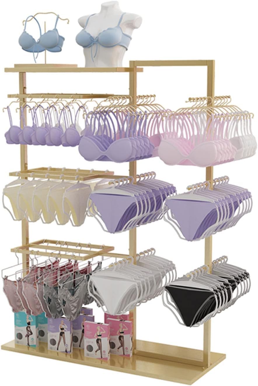 Retail Store Display Rack,Free Standing Garment Rack,Double Sided Coat Hanger,Heavy Duty Metal Underwear,Bra,Shorts and Socks Display Rack,Island Rack with