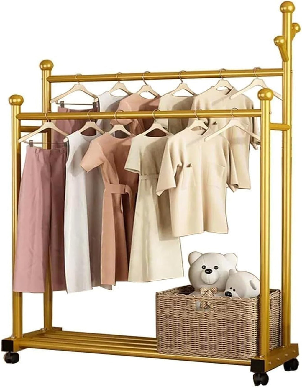 Clothes Rack, Metal Garment Rack, Multifunctional Garment Rack With Storage Shelves, Freestanding Closet With Hanging Rods(C,100 * 38 * 162cm)