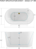 FerdY Shangri-La 47' Acrylic Freestanding Bathtub, Small Classic Oval Shape Acrylic Soaking Bathtub with Polished Gold Drain & FerdY Back Scrubber for Shower,Long Handled Loofah on a Stick