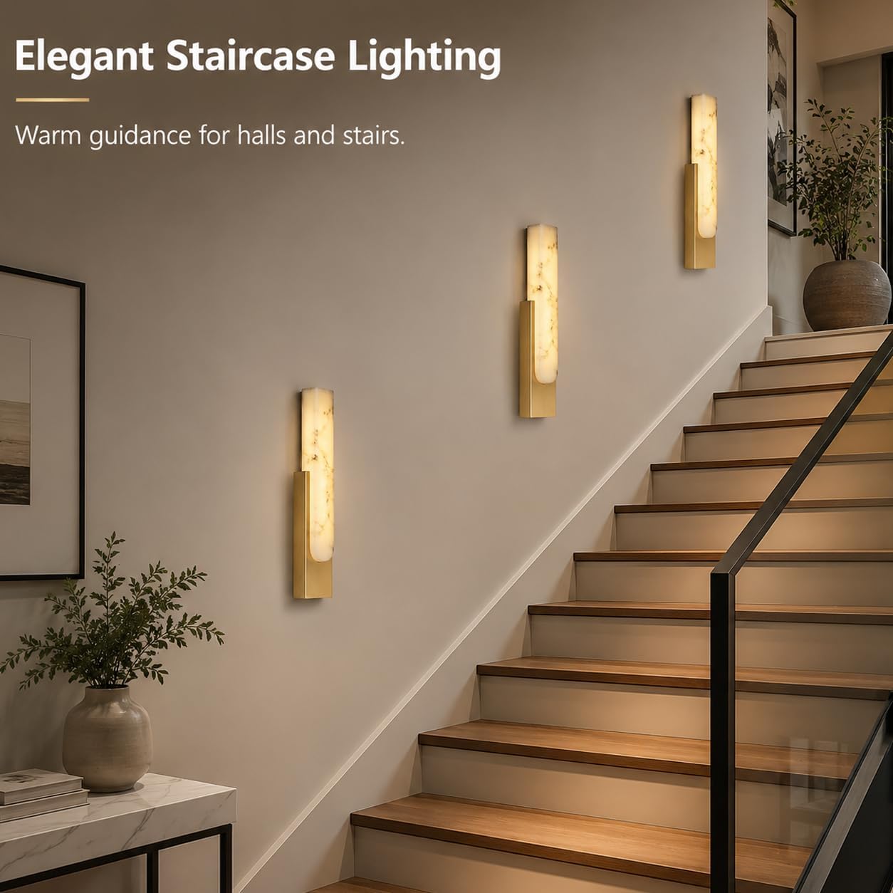 Modern Dimmable Wall Lamp Bedroom Sconces Imitation Marble Wall Lights Hardwired Bedside Wall Lamps Built-in LED for Living Room Porch Farmhouse Light Fixture Wall Decor Set of 2