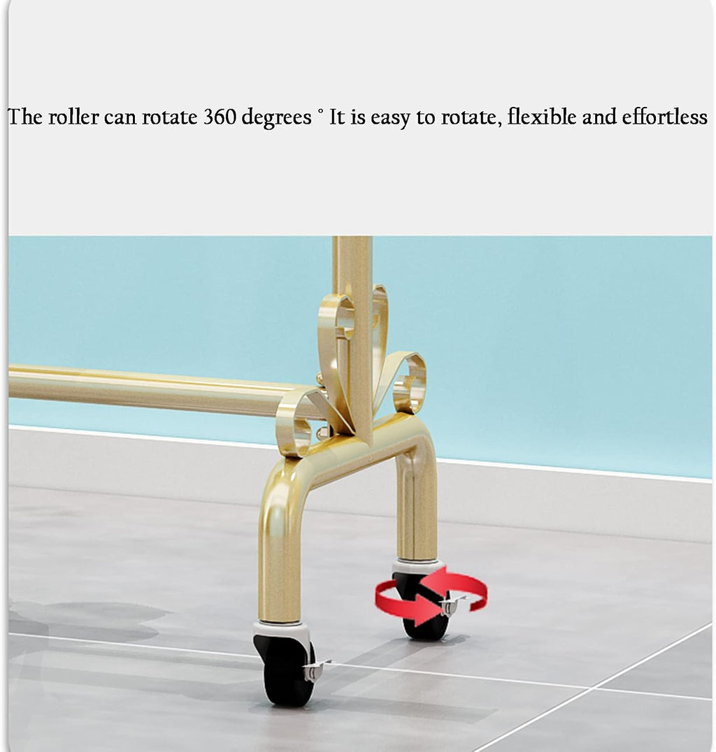 Coat Rack with Wheels Garment Racks Portable Clothing Rail Rolling Hanger Single Rod Clothes Retail Display Stand,Gold-90X40X155Cm