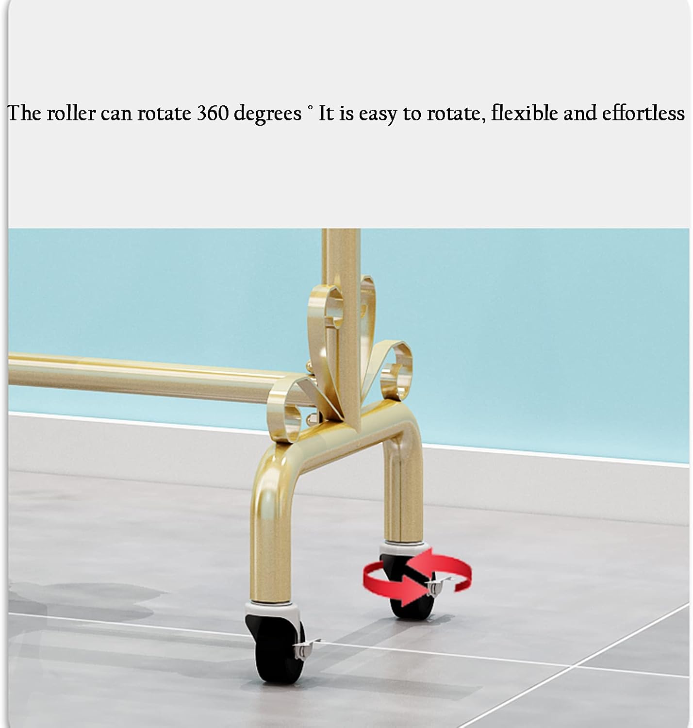 Coat Rack with Wheels Garment Racks Portable Clothing Rail Rolling Hanger Single Rod Clothes Retail Display Stand,Gold-90X40X155Cm