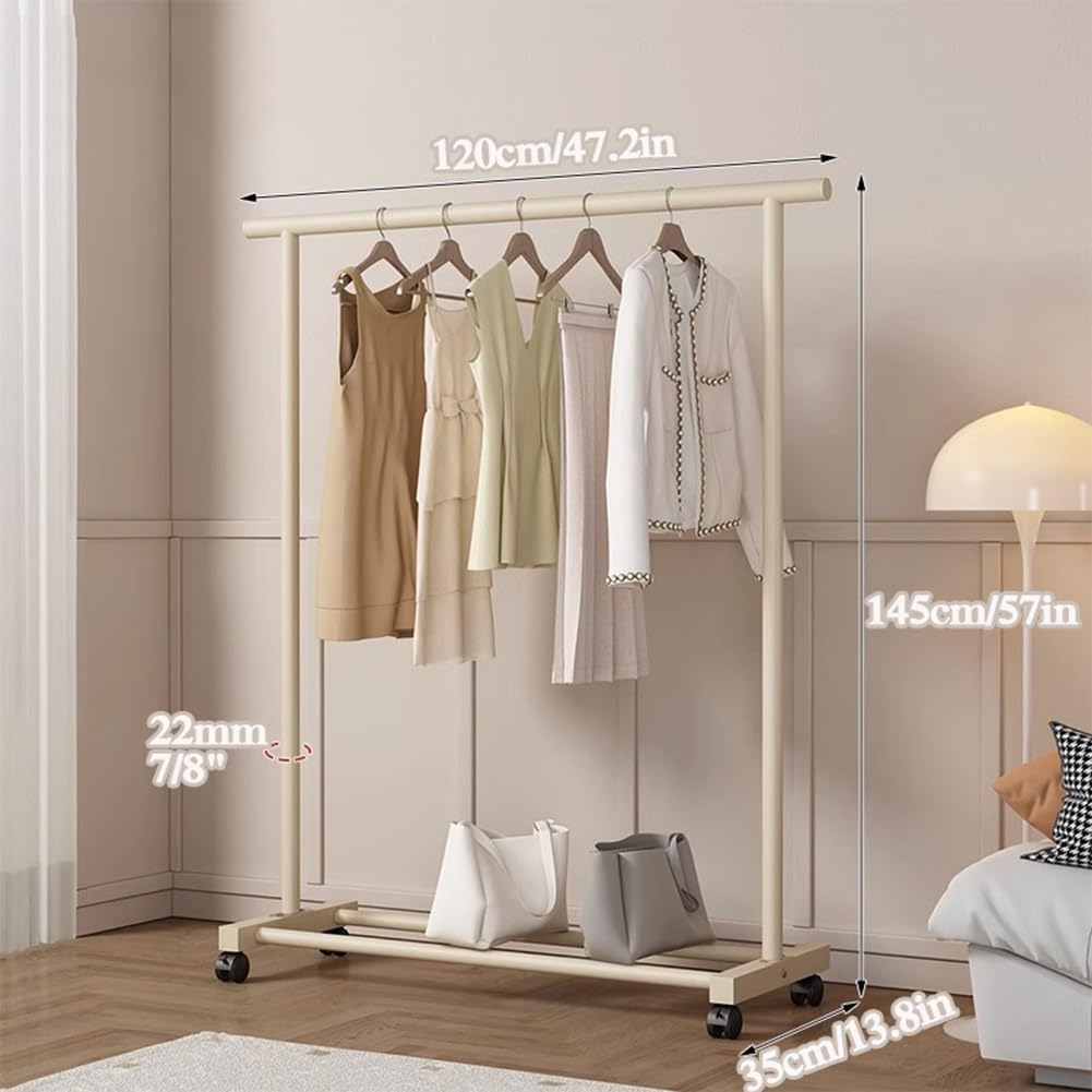 Clothes Garment Rack on Wheels, Metal Clothing Rail for Hanging Clothes, Rolling Clothing Organizer for Bedroom, Laundry Room