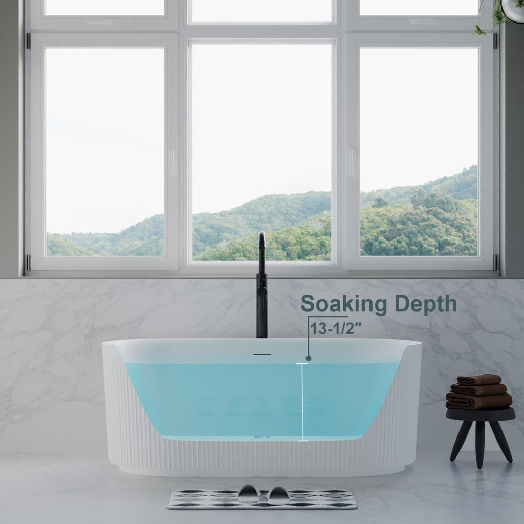 Dowell 59' x 30' Freestanding Bathtub, Acrylic Soaking Tubs, Fluted Design Oval Shape Bathtub W,Matte White-081 5930 01