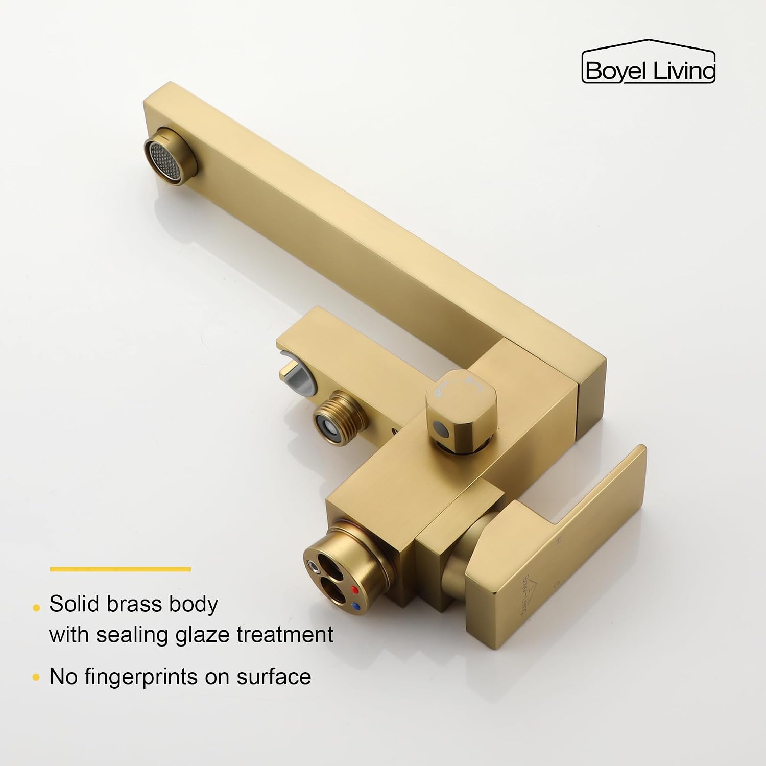 Boyel Living Freestanding Bathtub Faucet Tub Floor Mount Single Handle Filler Faucet with Hand Shower Brushed Gold