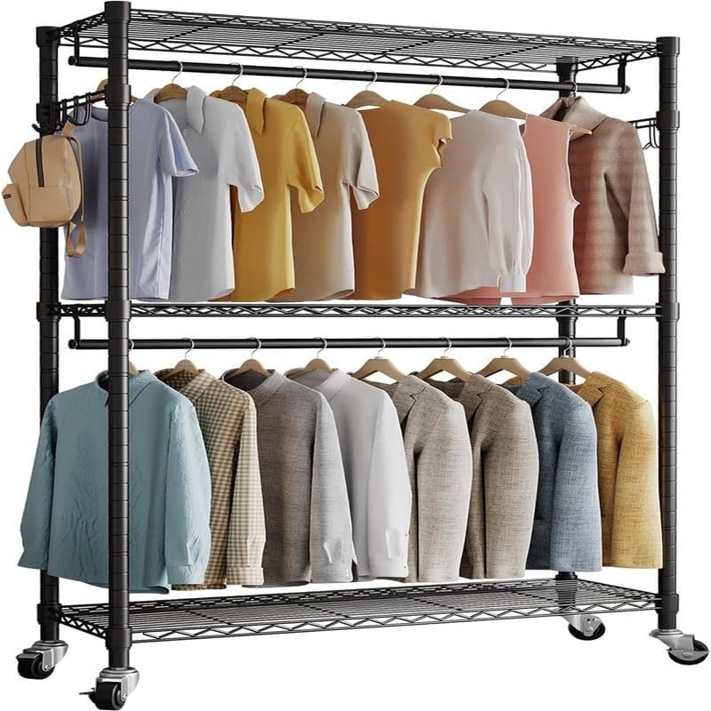 Rolling Garment Rack Heavy Duty Clothes with Wheels 15.7' d X 35.4' w 78.5' h Black Metal Finish