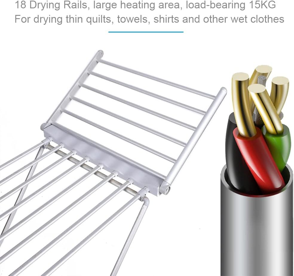 Clothes Airer Dryer 18 Bars Drying Rails Electric 220W Heated Drying Rack Collapsible Stainless Steel Garment Laundry Racks Clothes Horse Efficient Saves Energy