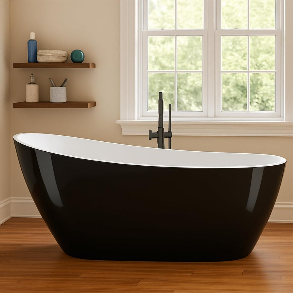 GarveeTech 67 in Acrylic Freestanding Bathtub, Contemporary Stand Alone Tub,Black Soaking Tub, with Chrome Overflow and Drain, CUPC Certified