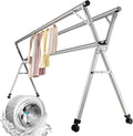 Clothes Drying Rack for Laundry, Stainless Steel Garment Rack, Foldable & Collapsible Laundry Drying Rack, Length Adjustable Space Saving Garment Rack, for Indoor Outdoor