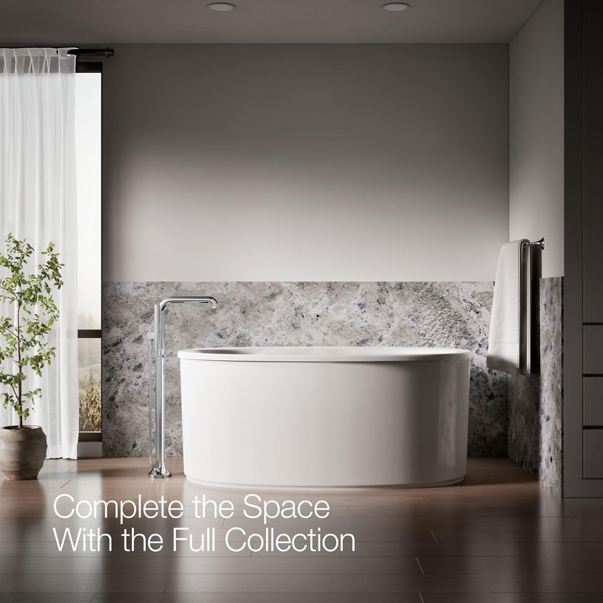 Kohler T27424-4-CP Tone™ Floor-mount bath filler trim with handshower, Polished Chrome