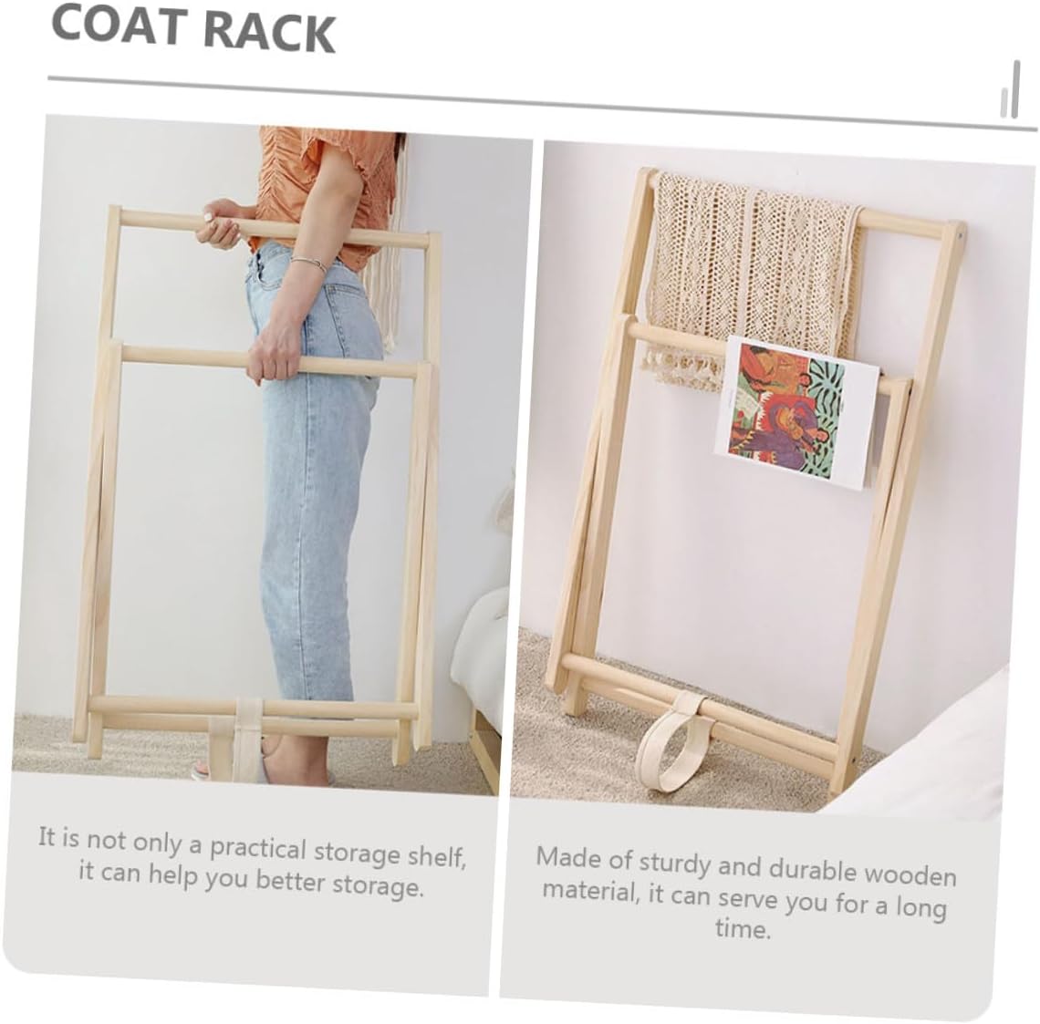 SHINEOFI Wood Coat Stand Clothes Storage Rack Freestanding Solid Wood Garment Rack for Bedroom Entryway with Multi-hook Design