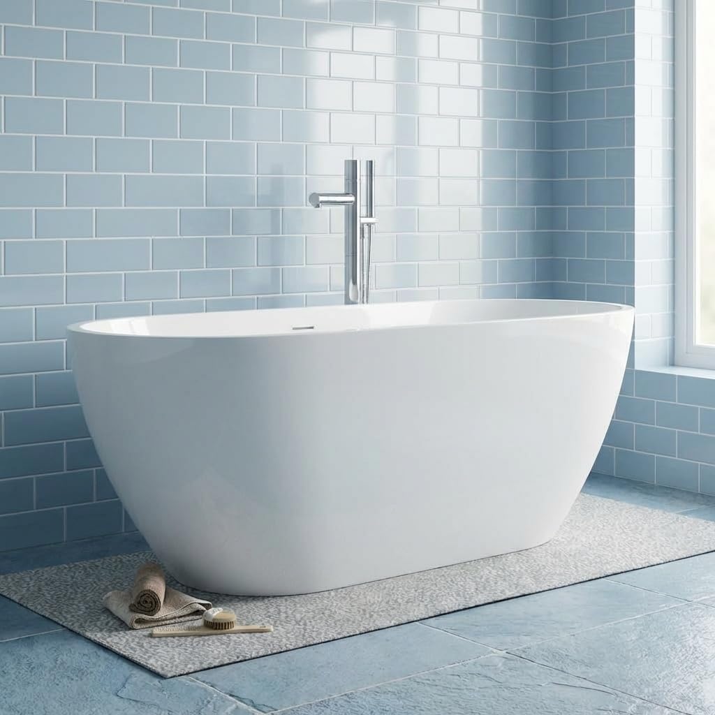 67 Inch Freestanding Acrylic Bathtub, Modern Soaking Tub with Chrome Overflow & Drain, CUPC Certified, Deep Soaking Design for Luxurious Spa Experience, Contemporary Bathroom Centerpiece