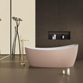 60' Edeyeu Oval Freestanding Bathtub - Extra Deep Acrylic Soaking Tub, Free Standing Bathtub Solid Surface, Modern Soaker Tub for Bathroom Spa, with Drain Pink A