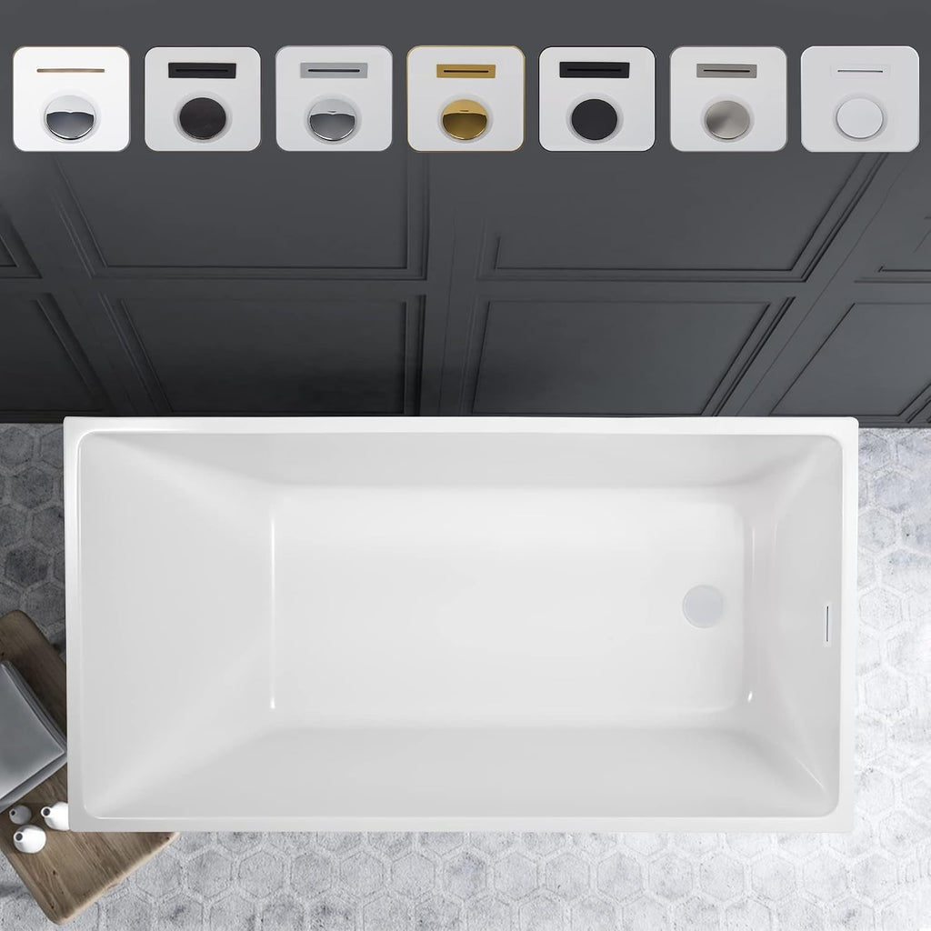 Vanity Art 55 x 29 Inch White Acrylic Freestanding Bathtub | Contemporary Design Soaking Tub with Pop-up Drain and Slotted Overflow Included, UPC Certified VA6816B-M-PW
