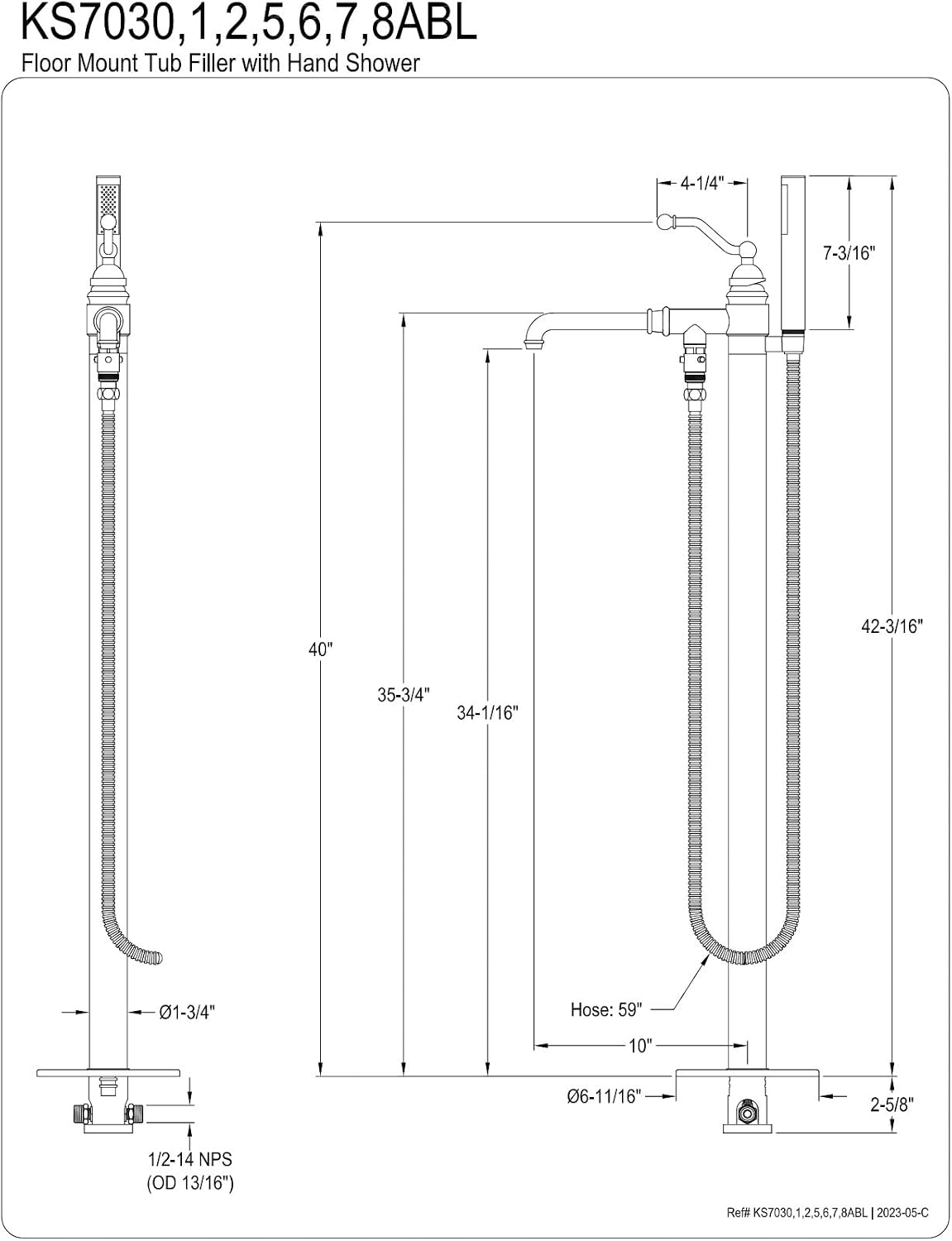 Kingston Brass KS7037ABL Freestanding Roman Tub Filler With Hand Shower, Brushed Brass