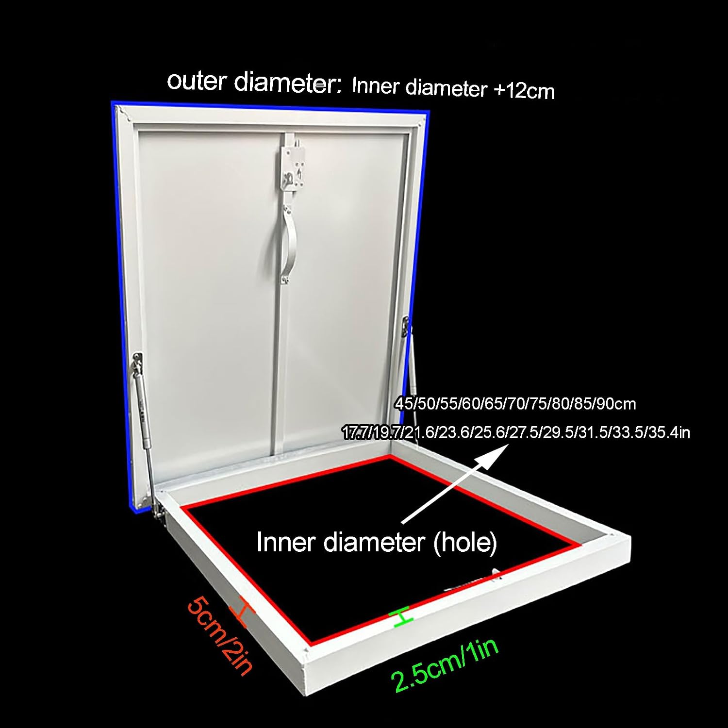 Thick Metal Roof Hatch, Attic Access Door, Roof Access Manhole, Rainproof Rooftop Maintenance Hatch, Easy Installation, for Attics, Patios, Basements(Gray,45cm/17.7in)