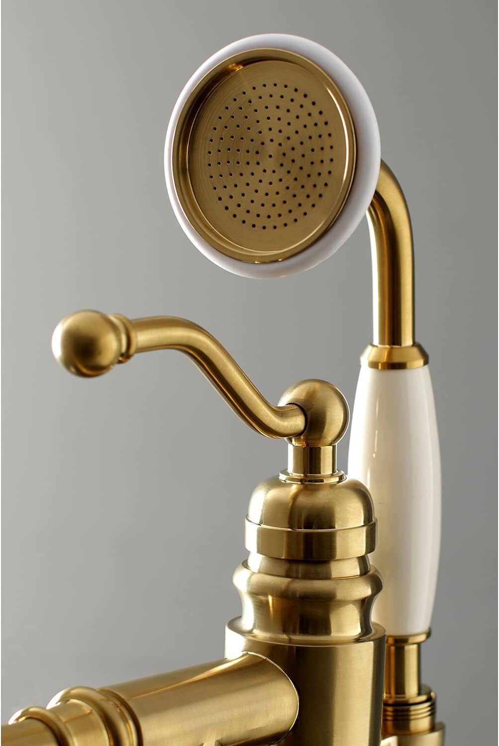 Kingston Brass KS7137ABL Freestanding Roman Tub Filler With Hand Shower, Brushed Brass