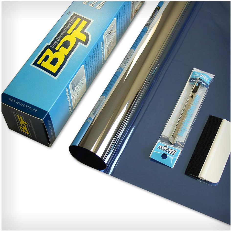 BDF PRBL Window Film Premium Color High Heat Control and Daytime Privacy Blue Outside, Silver Inside - 48in X 24ft