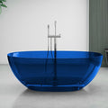 55' Edeyeu Freestanding Bathtub - Luxury Natural Resin Solid Surface Bathtub, Crystal Translucent Extra Deep Soaking Tub, High-End Stand Alone Free Standing Tub For Modern Bathroom Design Blue C