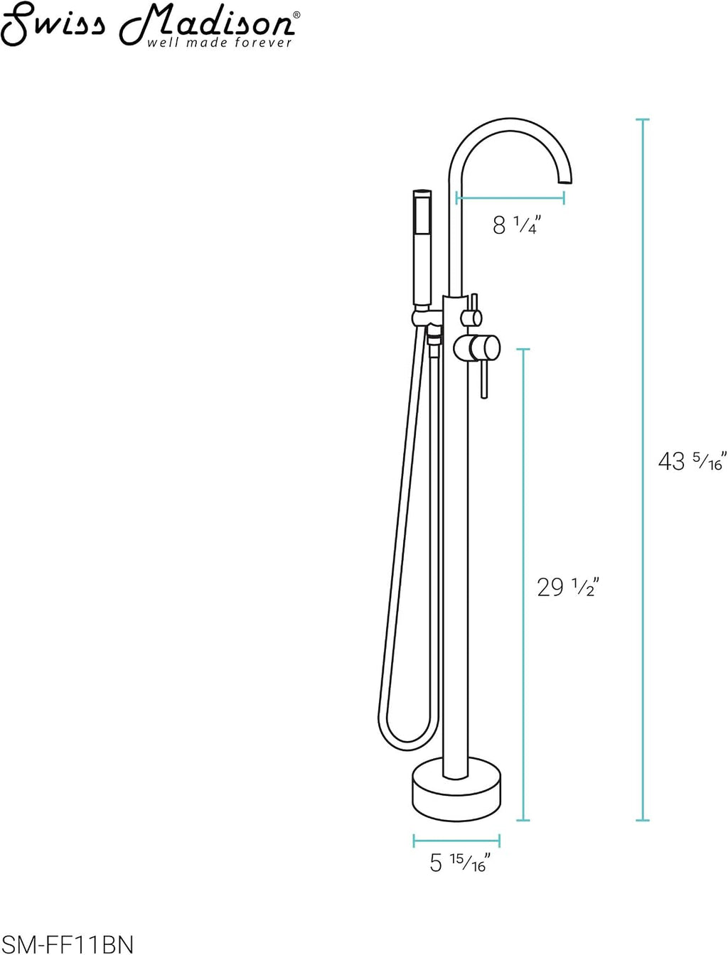 Swiss Madison Well Made Forever SM-FF11BN Ivy Freestanding Bathtub Faucet in Brushed Nickel