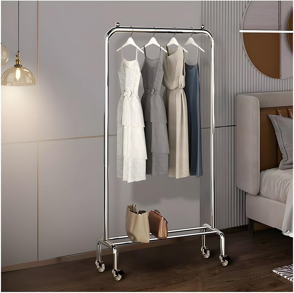 Stainless Steel Clothes Rail,Garment Rack Heavy Duty Clothing Rack on Wheels, Freestanding Single Rail Coat Rack, for Bedrooms and Boutiques(78x42x145 cm)