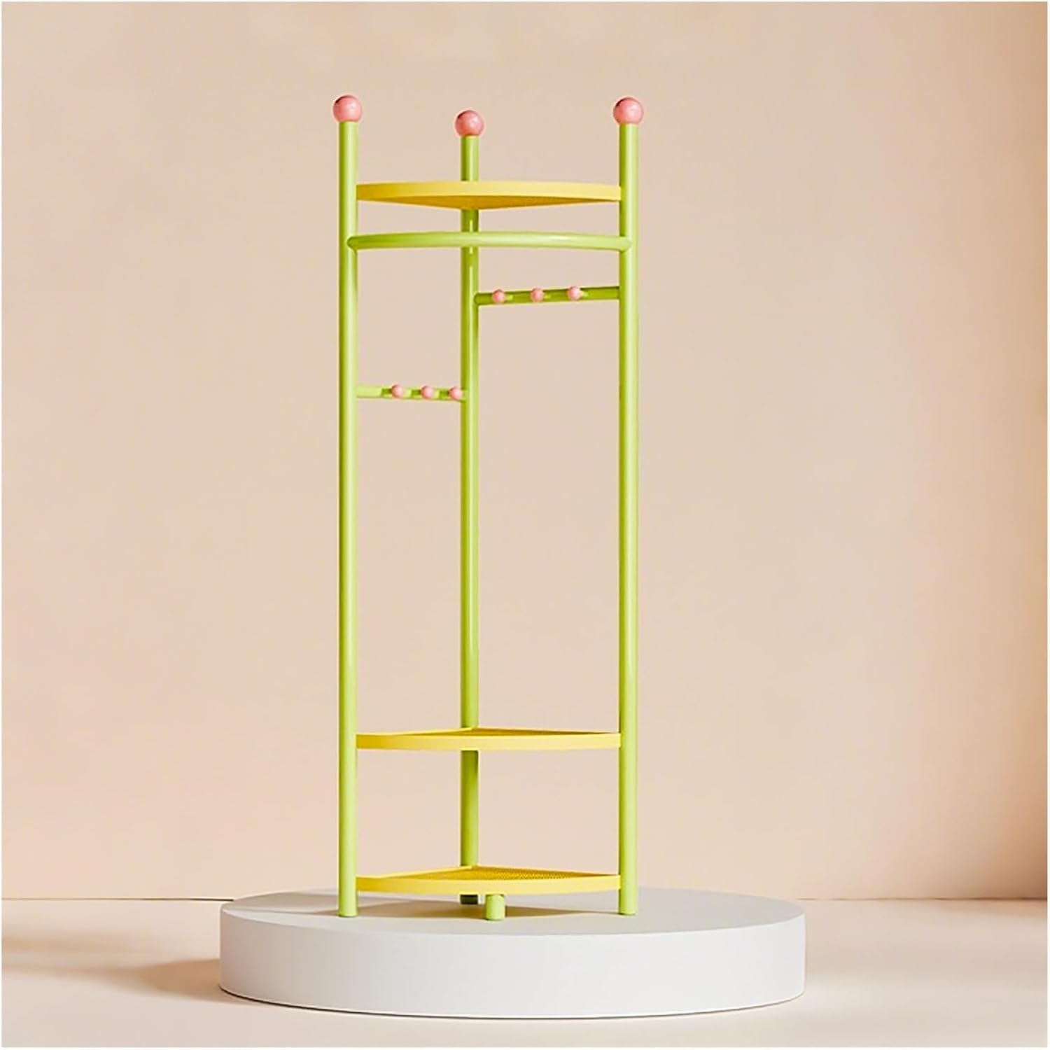 Corner Coat Rack, Corner Hall Tree with 3 Tier Shelves, Metal Clothes Rack, Freestanding Garment Racks for Bedroom, Living Room, Entryway(Green)