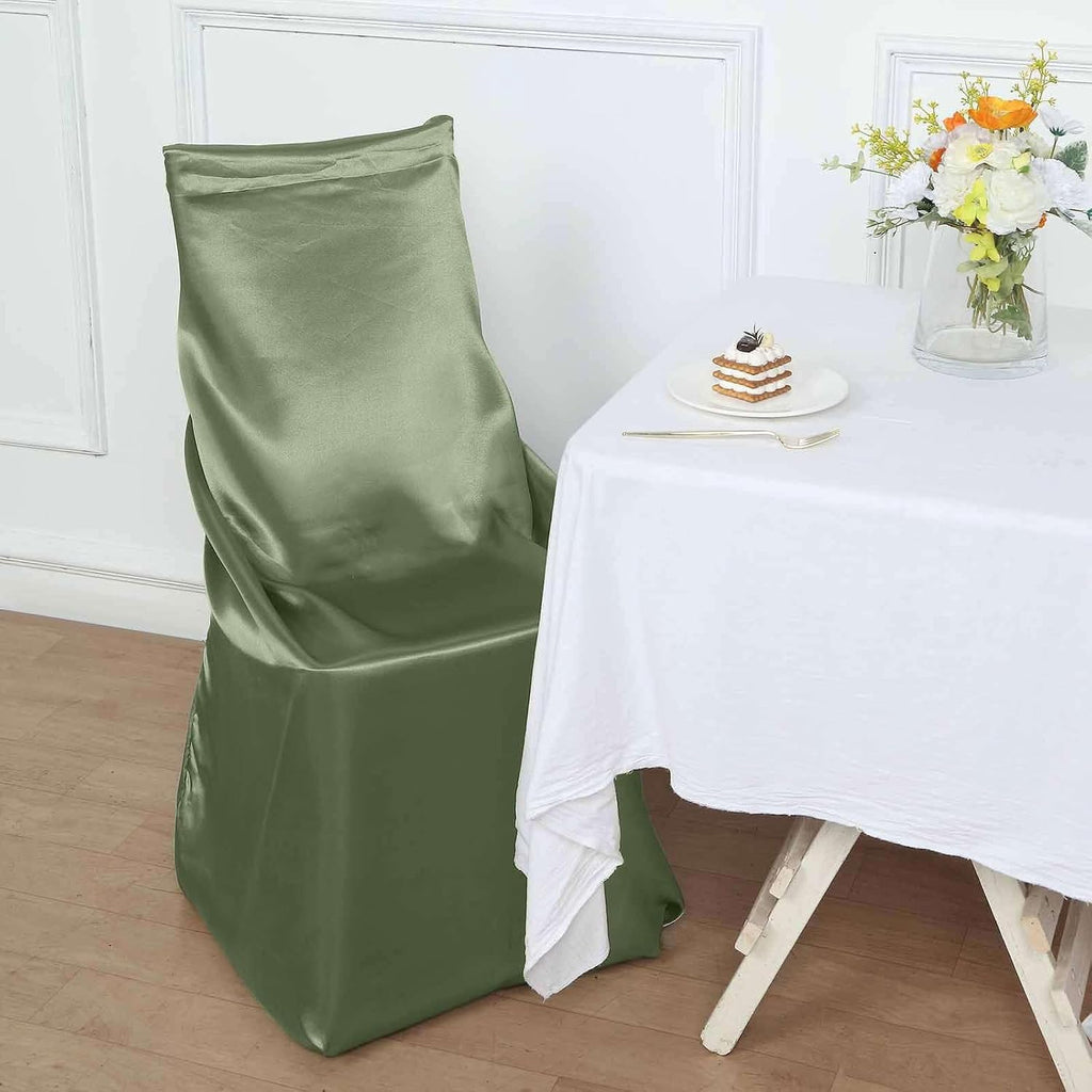 Tableclothsfactory Eucalyptus Sage Green Silky Satin Universal Chair Covers Fits All Type of Chairs Event Dinning Slipcover for Wedding Party