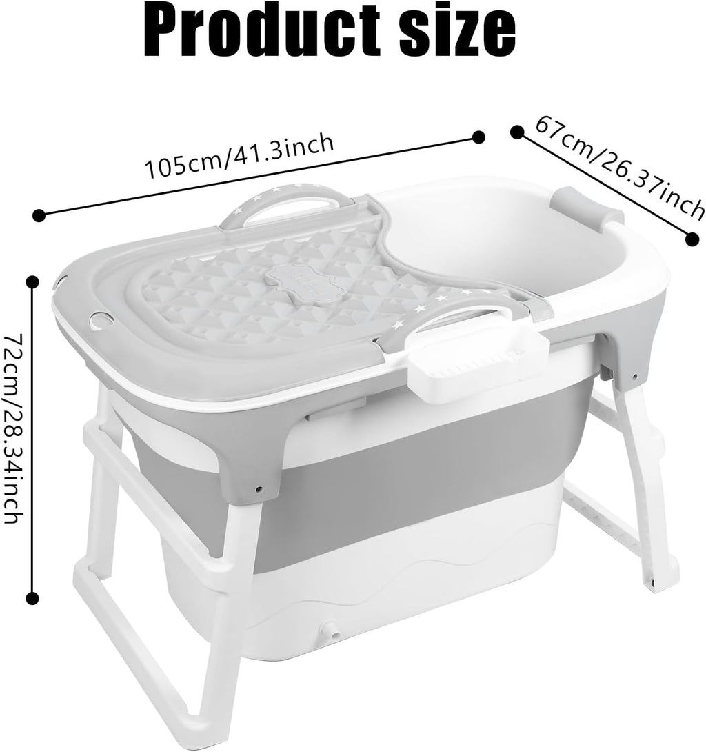 Portable Folding Bathtub, 39' Small Foldable Tub with Ergonomic Seat & Massage Roller, Freestanding Surround Collapsible Tub, Effortless Foldable Bathtub for Homes Apartments Grey