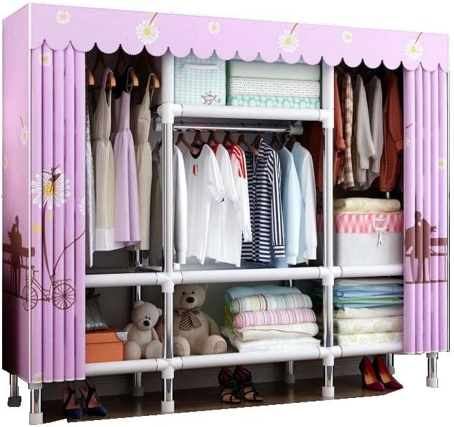 HUHJYUGE Closet Wardrobe, Freestanding Clothes Garment, Portable Wardrobe Closet for Hanging Clothes, Bedroom Armoire with Cover, Large Clothes Organizer, Clothes Hanging Rack for Cloakroom