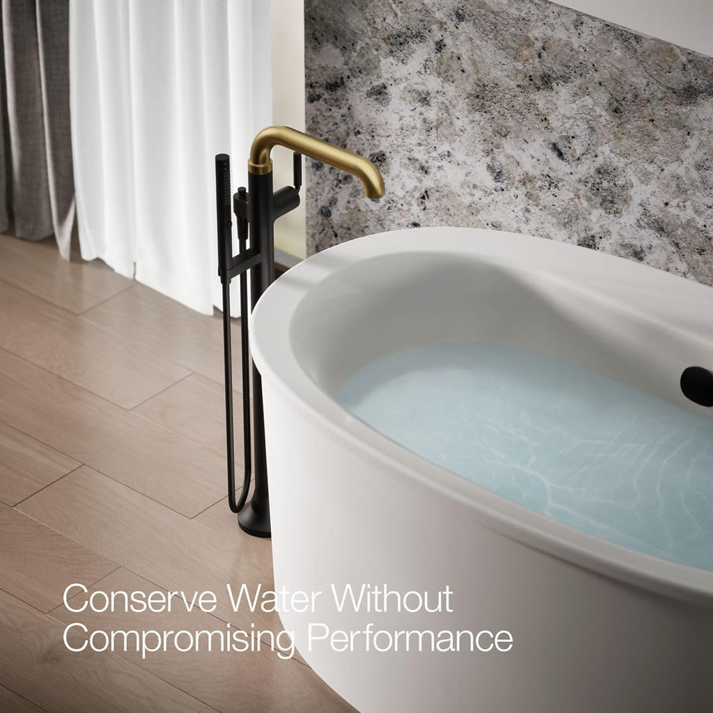 Kohler T27424-4-BMB Tone™ Floor-Mount Bath Filler Trim with handshower, Matte Black with Brushed Moderne Brass