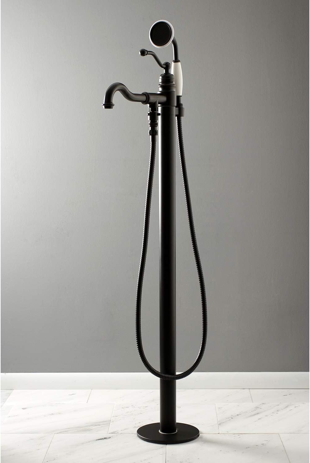 Kingston Brass KS7130ABL English Country Freestanding Tub Faucet with Hand Shower, Matte Black