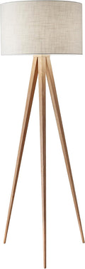 Adesso Floor Lamp with Natural Oak Veneer and Off-White Fabric Lampshade – 3-Way Adjustable Brightness, Lamp for Bedroom, Living Room, and House Décor, 60.25' x 21'