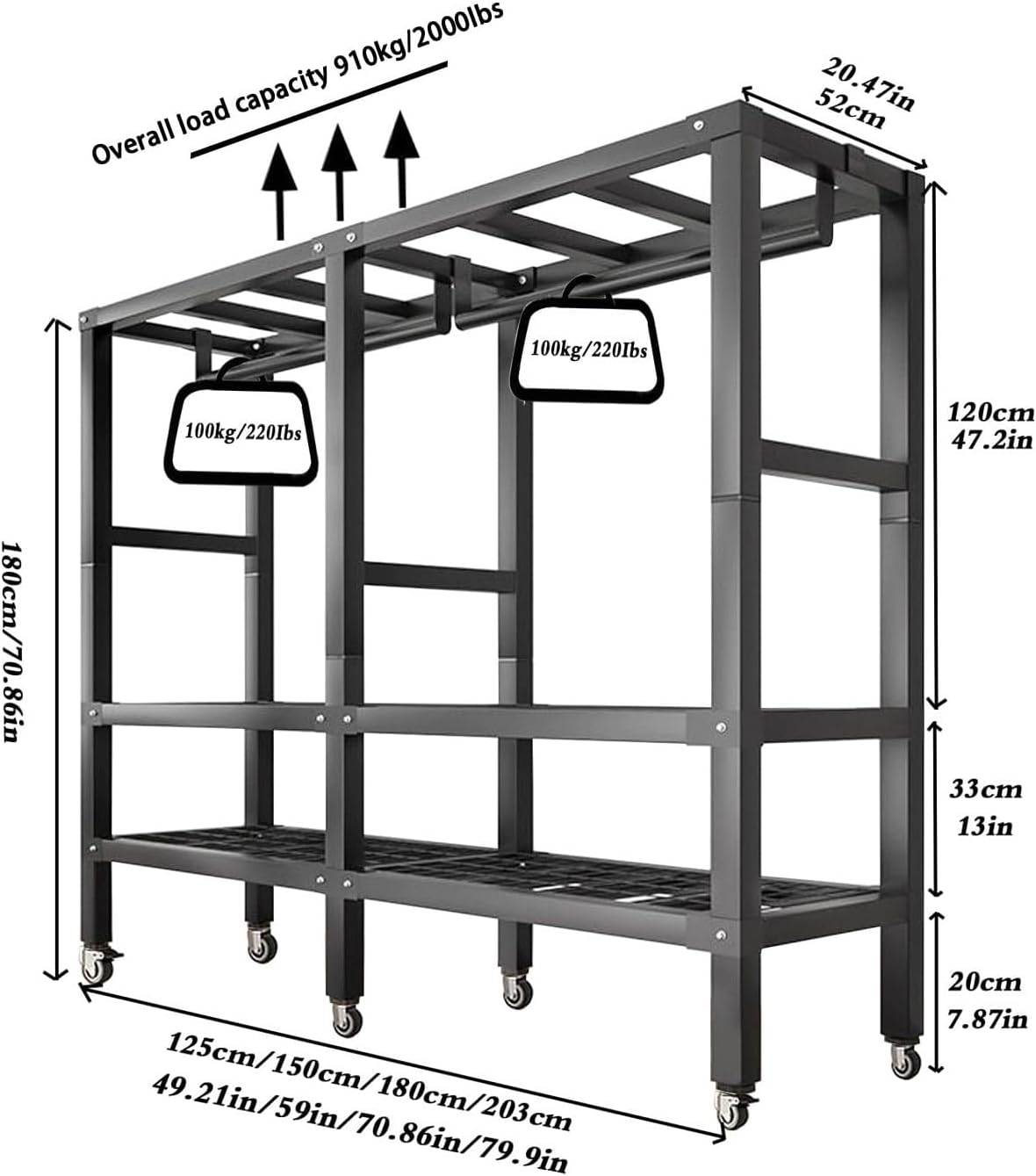 Heavy Duty Portable Wardrobe Closet With Cover and Wheels Collapsible Clothes Rack With Hang Rods & Shelves Large Rolling Garment Rack for Hanging Clothes Coat Storage Organizer(Size:180*52*180cm)