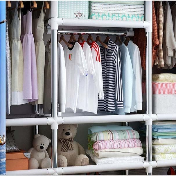 HUHJYUGE Closet Wardrobe, Freestanding Clothes Garment, Portable Wardrobe Closet for Hanging Clothes, Bedroom Armoire with Cover, Large Clothes Organizer, Clothes Hanging Rack for Cloakroom