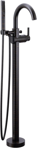 Delta Faucet Trinsic Floor Mount Tub Filler - Freestanding Roman Tub Spout with Handheld Shower - Flexible Shower Hose - Double Check Valves - Venetian Bronze, T4759-RBFL (Rough Sold Separately)