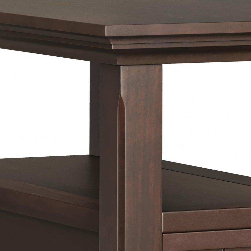 SIMPLIHOME Acadian Narrow Side Table - 14 inch Wide Solid Wood Rectangular End Table with Drawer and Open Shelf in Brunette Brown, Transitional Nightstand or Lamp Stand for Living Room or Bedroom