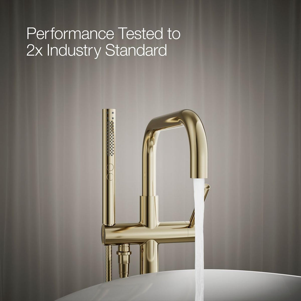 Kohler K-T97328-4-AF Purist Floor-mount bath filler trim with handshower, Vibrant French Gold