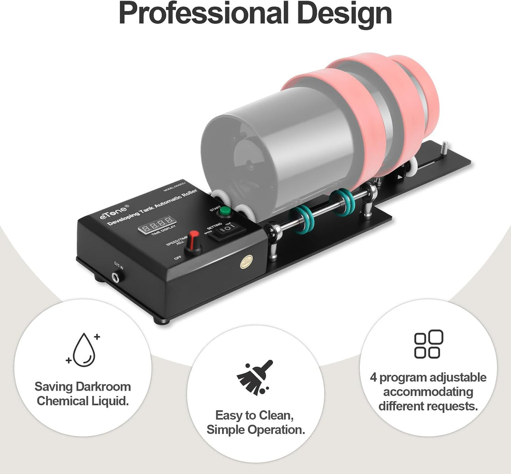 eTone Developing Tank Automatic Roller Darkroom Film Camera Accessories Processing Equipment | Compatible with Jobo AP/1500/Jiancheng/Wigobolt Tanks (Includes Extension for Large Tanks)