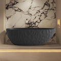 64' Edeyeu Luxury Freestanding Bathtub - Modern Soaker Tub Made of Premium PMMA Solid Surface, Extra Deep Freestanding Tub, Durable Stand Alone Bathtub for Contemporary Bathroom Design Black