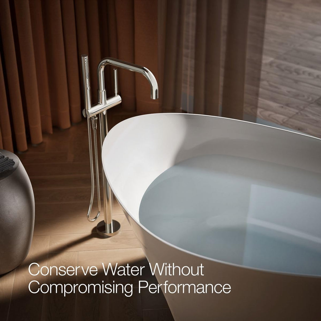 KOHLER K-T97328-4-SN Purist Floor-Mount Bath Filler with Handshower, Polished Nickel