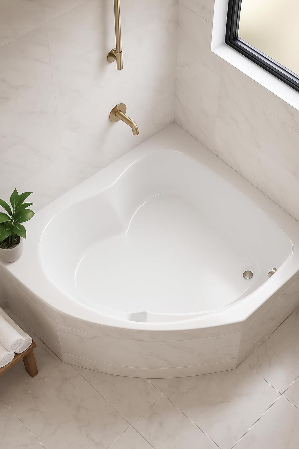Carver Tubs - SKC5555 - Soaking Acrylic Corner Bathtub - 55'L x 55'W x 18.5'H - Two Person White Triangle Heart Tub