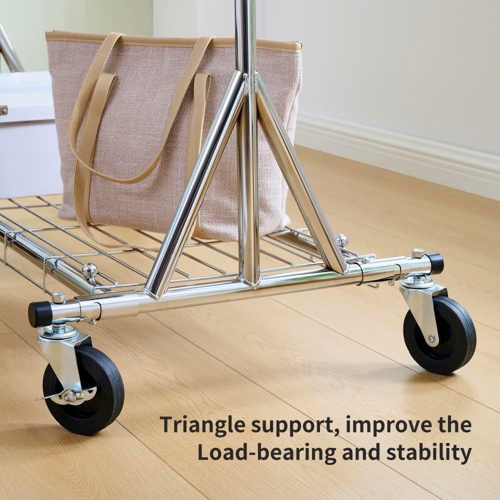 Heavy Duty Clothes Rack Load 600 LBS, Metal Garment Rack, Standing Rolling Clothes racks for Hanging Clothes with Sturdy Wheels & Shelves, Portable Closet Wardrobe Rack,Sliver (Silver)