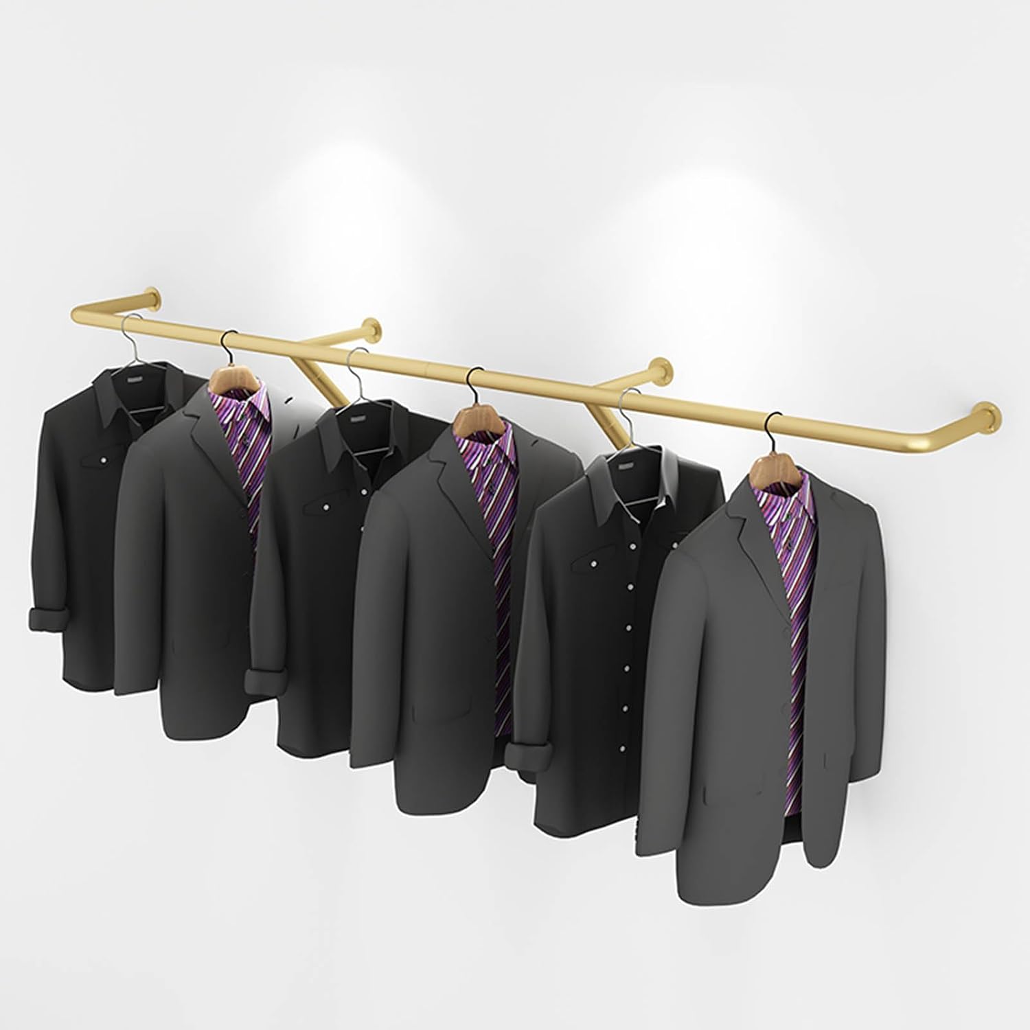 Clothing Store Clothes Display Rack, Heavy Duty Industrial Pipe Clothes Hanging Rack Wall Mounted Iron Clothing Storage Hanger Rod, Modern Metal Commercial Retail Garment Rack