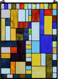 Bieye Geometric Color Block Tiffany Style Stained Glass Window Panel with Hanging Chain (18x25 inches W10091)