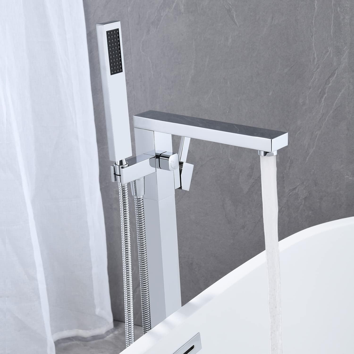 Wowkk Freestanding Bathtub Faucet Tub Filler Chrome Floor Mount Bathroom Faucets Brass Single Handle with Hand Shower