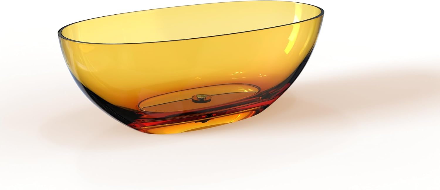 Solid Surface Freestanding Bathtub 61', Modern Oval Shape Soaking Tub, Stone Resin Stand Alone Bathtub with Drain & Integrated Slotted Overflow Transparent Orange AMFS303-1550-Orange