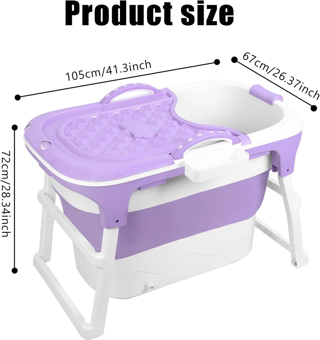 Portable Folding Bathtub, 39' Small Foldable Tub with Ergonomic Seat & Massage Roller, Freestanding Surround Collapsible Tub, Effortless Foldable Bathtub for Homes Apartments Purple