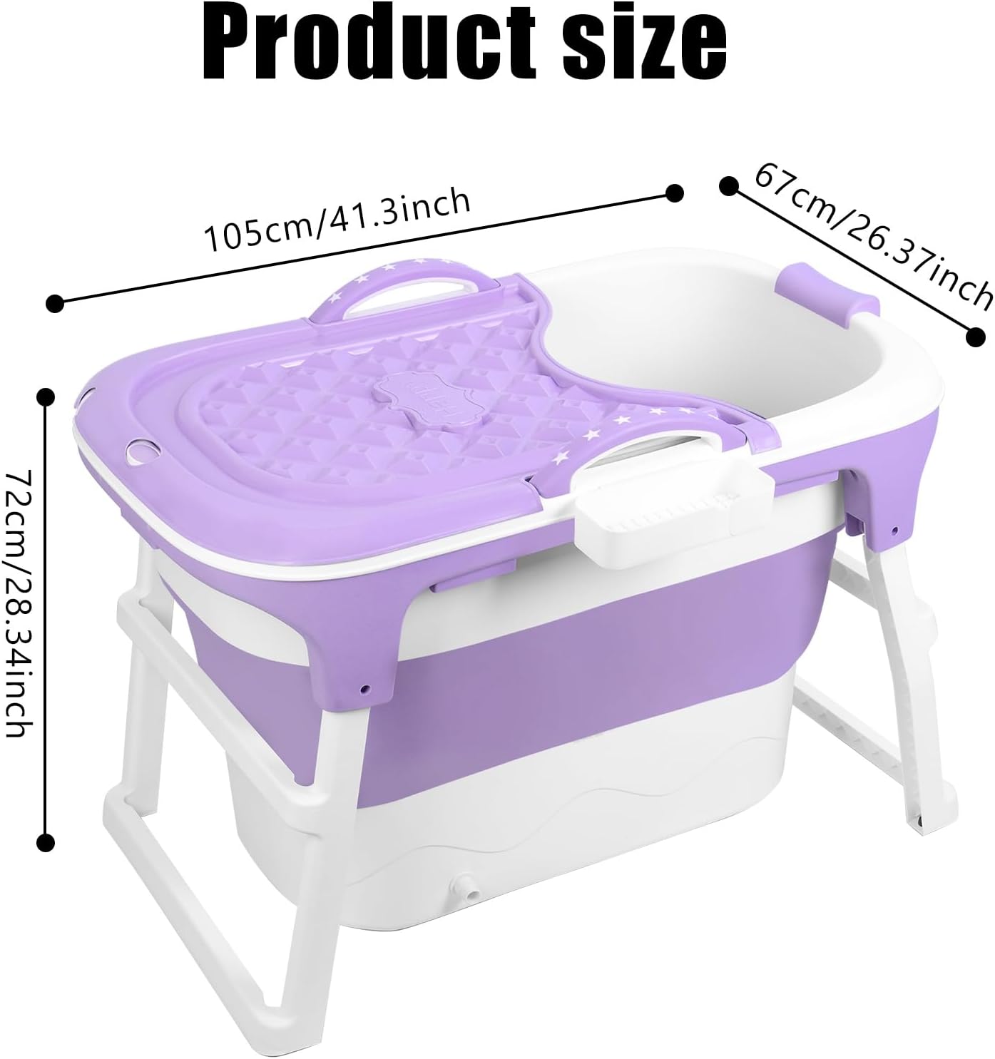 Portable Folding Bathtub, 39' Small Foldable Tub with Ergonomic Seat & Massage Roller, Freestanding Surround Collapsible Tub, Effortless Foldable Bathtub for Homes Apartments Purple