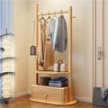 Wood Garment Rack Freestanding Clothes Rack with Shelves & Drawer Floor-Standing Clothing Storage Coat Rack Organizer Solid Construction(Natural,60cm)