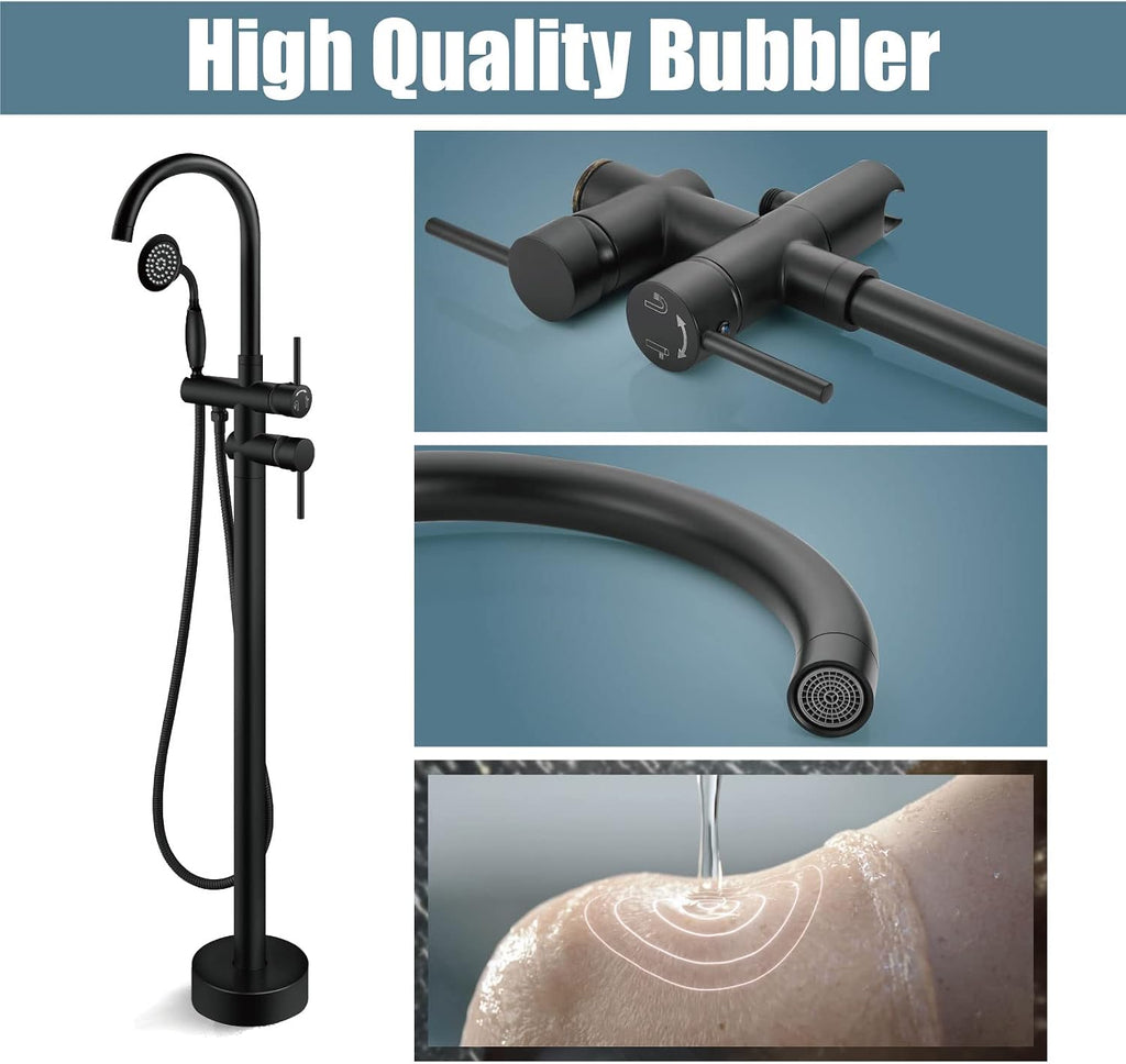 Aolemi Floor Mount Bathtub Faucet Freestanding Tub Filler Standing High Flow Shower Faucets with Vintage Handheld Matte Black
